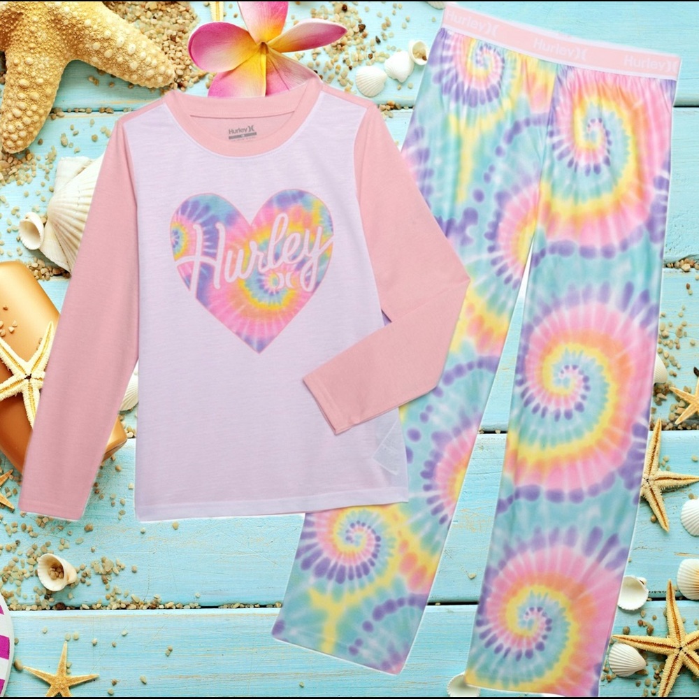 Girls Hurley Tie Dye Heart Pajamas Sleepwear Set